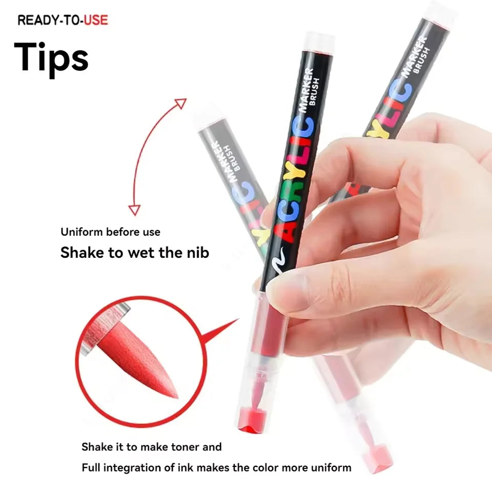 72 Pcs Acrylic Paint Brush Markers Premium Style Free‑ink System Rich Pigment Permanent Markers for Hobbyists Multi‑Surface Drawing Craft Decoration Supplies