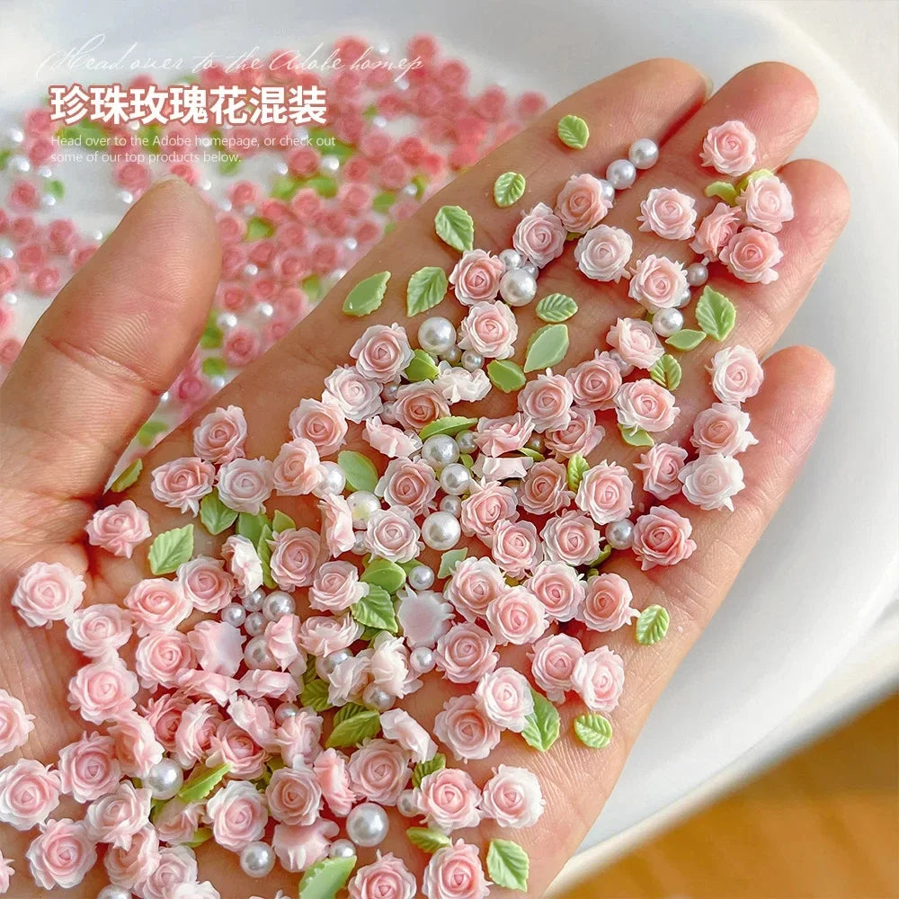3D Resin Rose Pearl Nail Charms for Elegant Nail Art