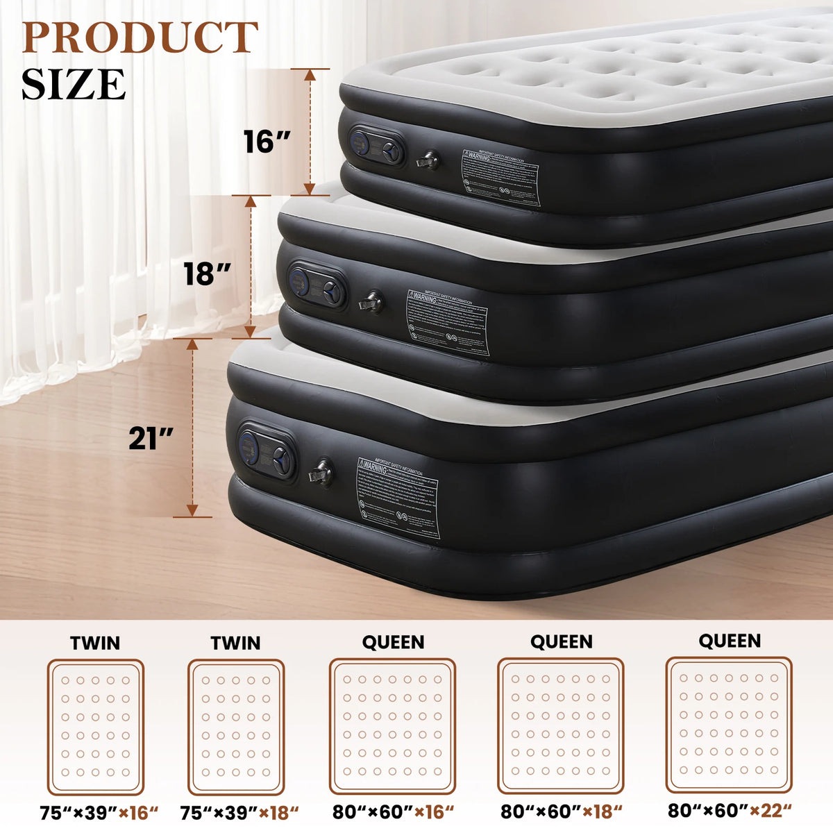 JHK Double Height Non Slip Air Mattress For Home Or Camping