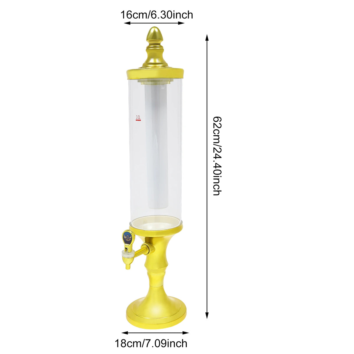3L Beer Tower Dispenser ABS Tabletop Beer Dispensers with Light for Liquor and Juice Parties Pubs Restaurants