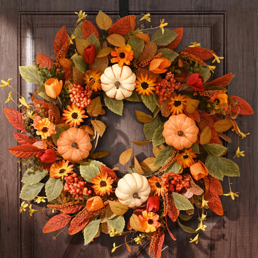 Waipfaru Autumn Wreath With Pumpkin For Indoor Decor