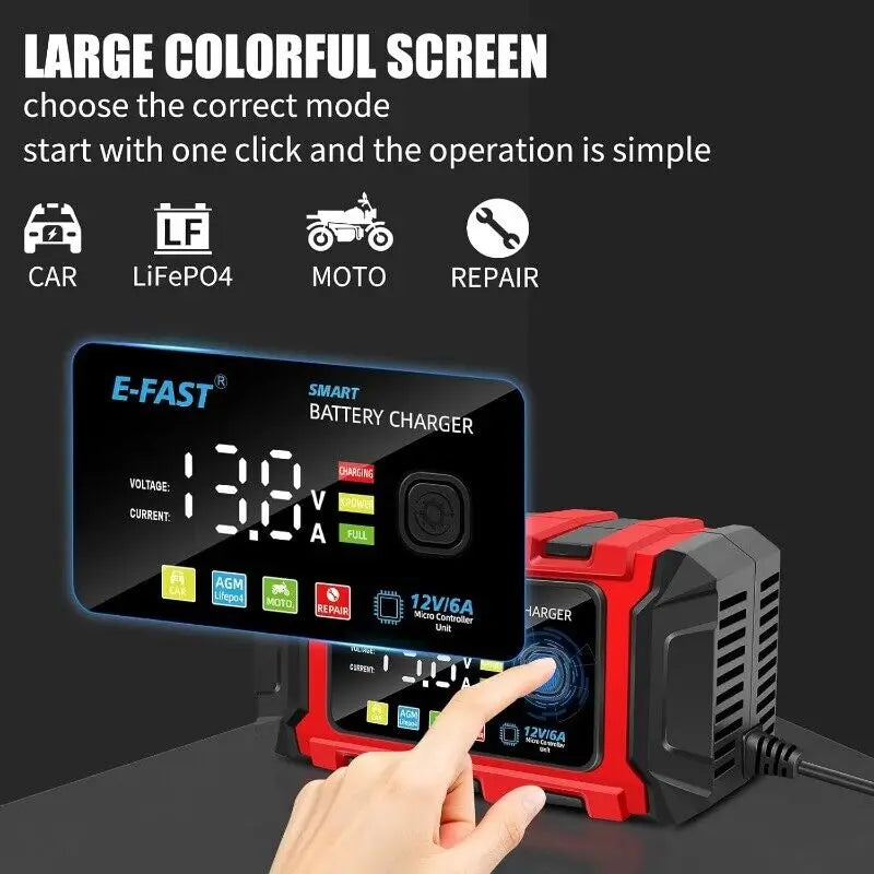 12V 6A Smart Battery Charger Trickle Maintainer for Auto Truck Lawn Mower Marine