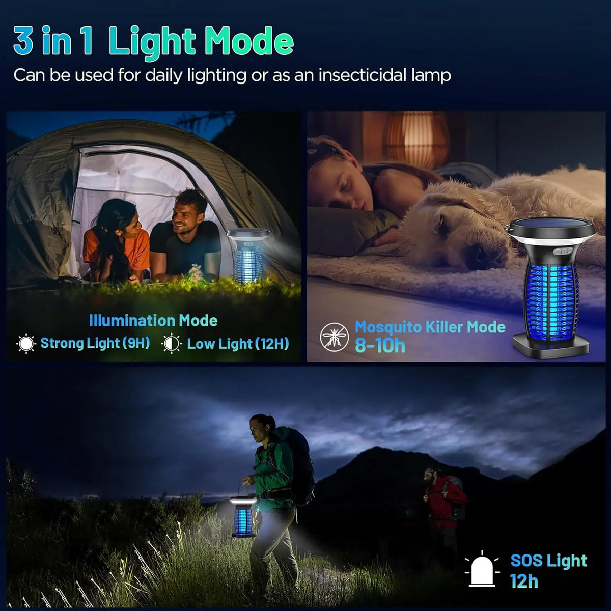 Solar Bug Zapper With UV Light For Outdoor Mosquito Control