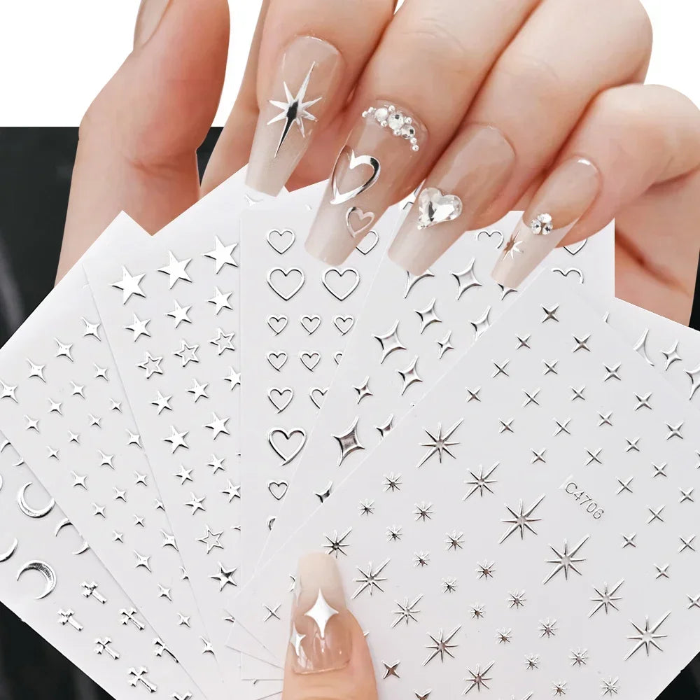 3D Star Chain Heart Nail Stickers for DIY Nail Art Supplies