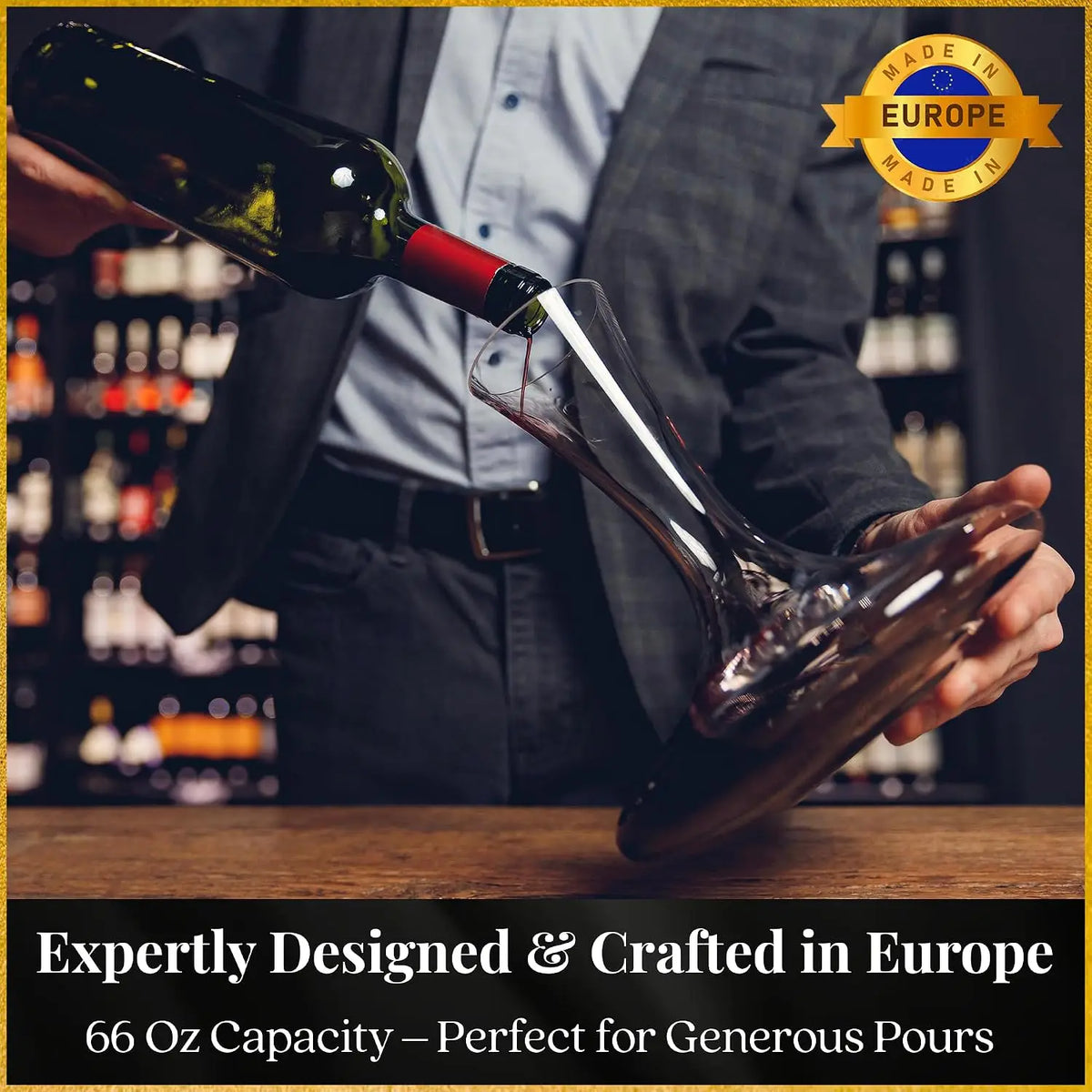 Large Wine Decanter 66 oz | Hand-Blown Lead-Free Crystal | Wide Base for Optimal Aeration | Crystal Stopper | Gift-Boxed