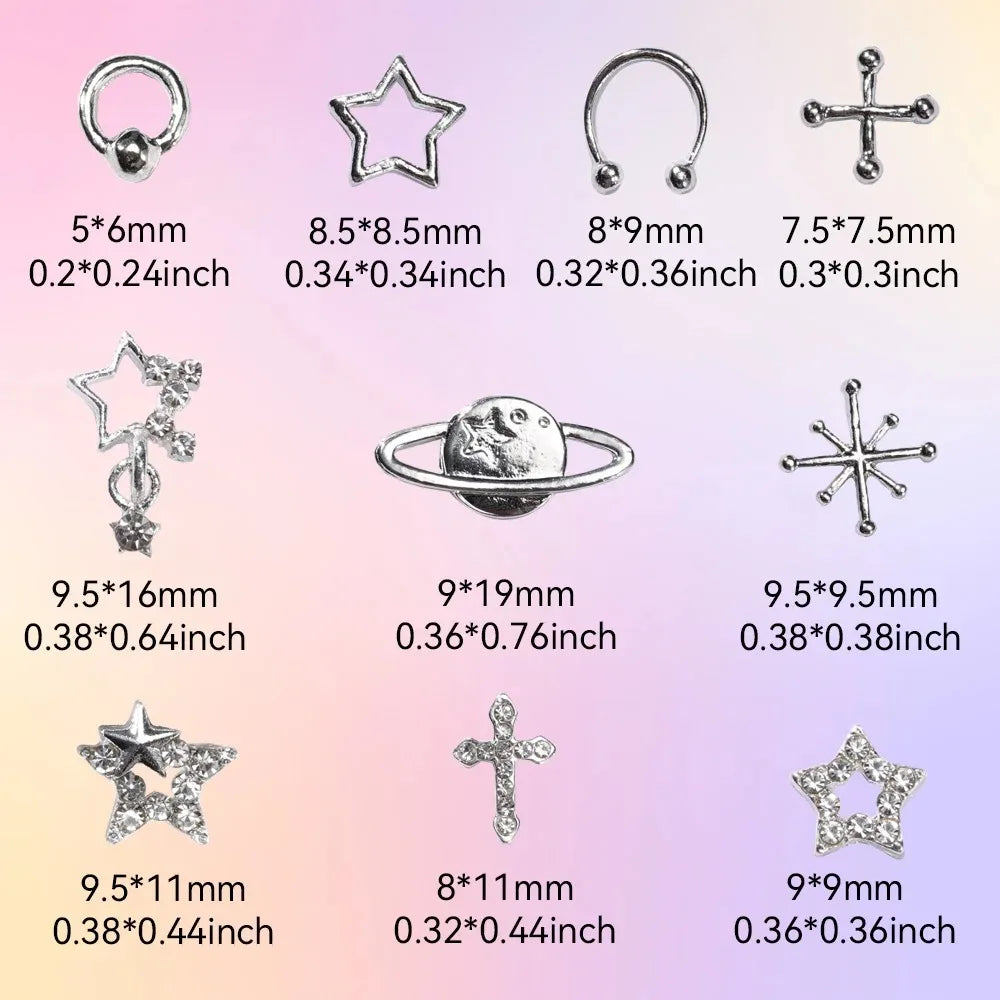 Star Planet And Cross Metal Charms For Acrylic Nail Art