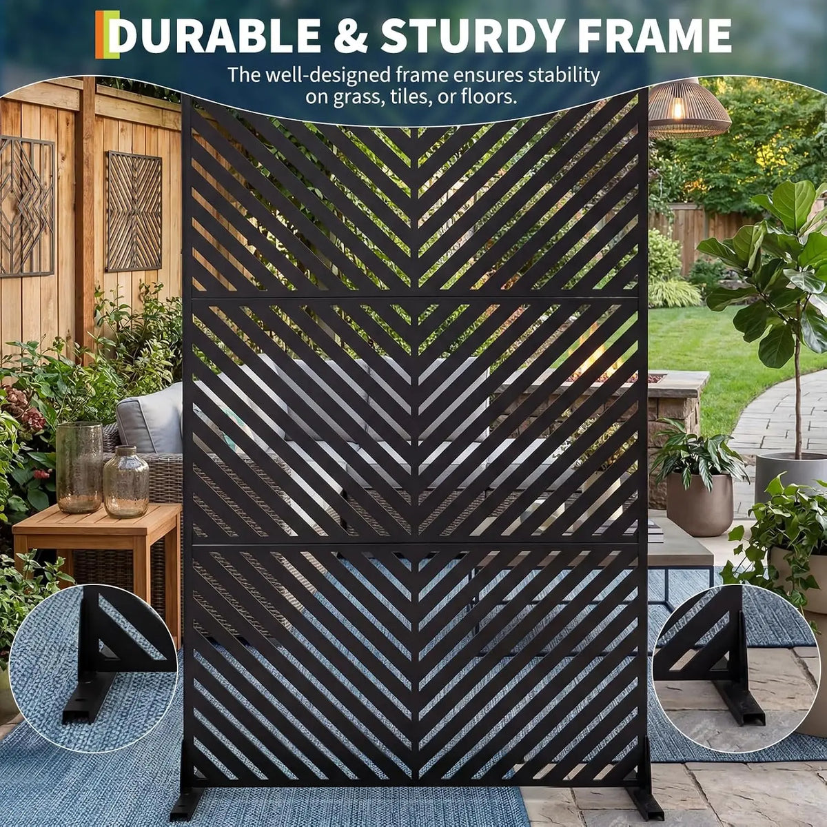 Garden Metal Outdoor Privacy Screen, 78" h×48" w Freestanding Outdoor Room Divider Decorative Laser Cut Fence Panel, Weatherproof Patio Privacy Fence for Garden Balcony Backyard Landscape