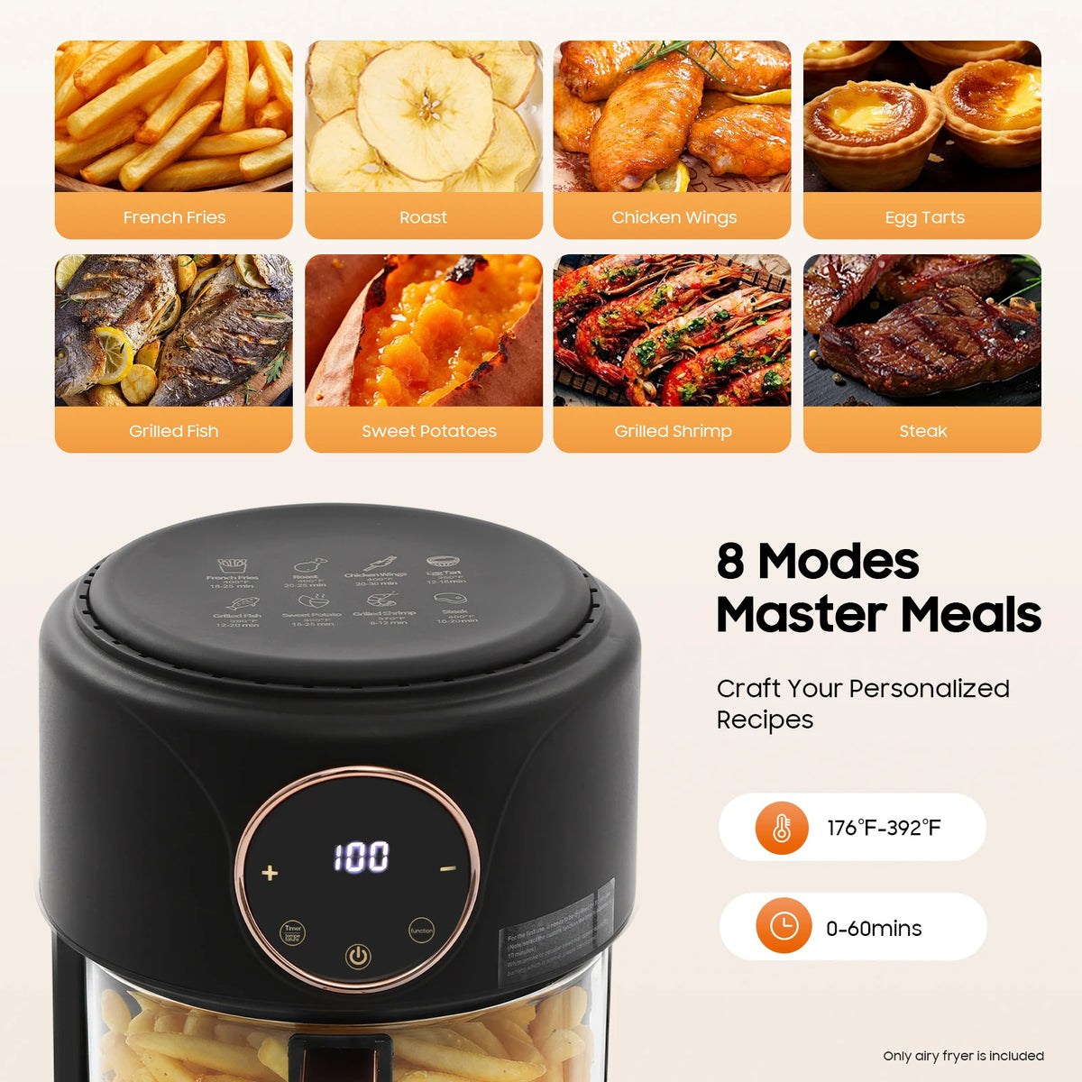 Digital Air Fryer With Eight Presets And Glass Viewing Window