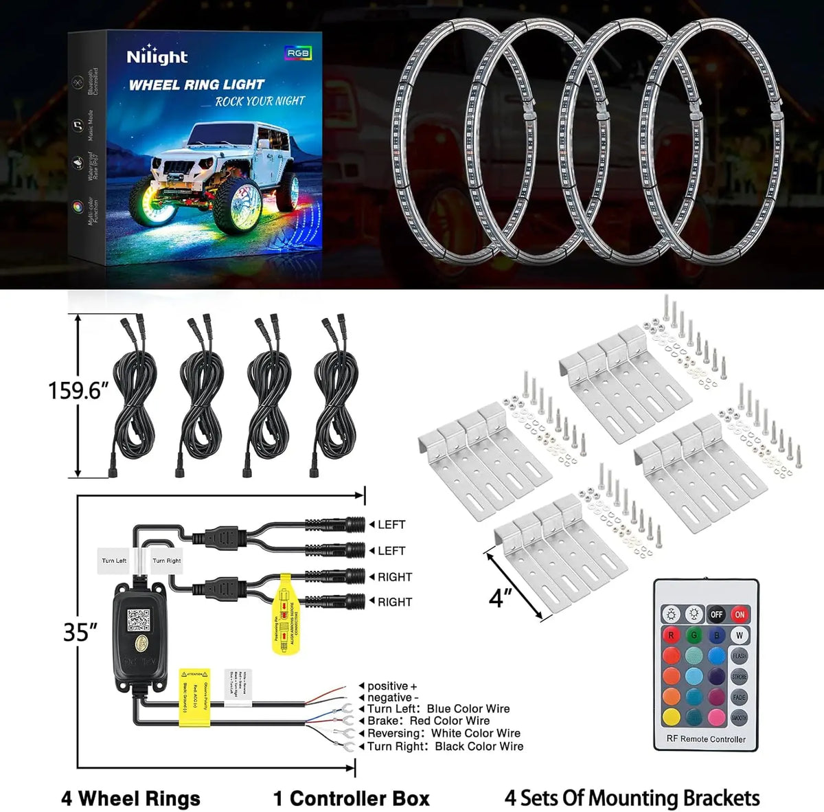 Nilight LED Wheel Ring Lights With App And Remote Control