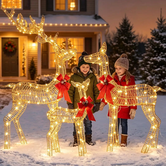 HiMISS Lighted Christmas Deer Family Outdoor Yard Decor Set