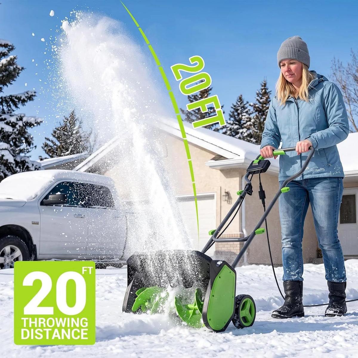 Deli Corded Electric Snow Shovel With Wheels Dual Safety Switch