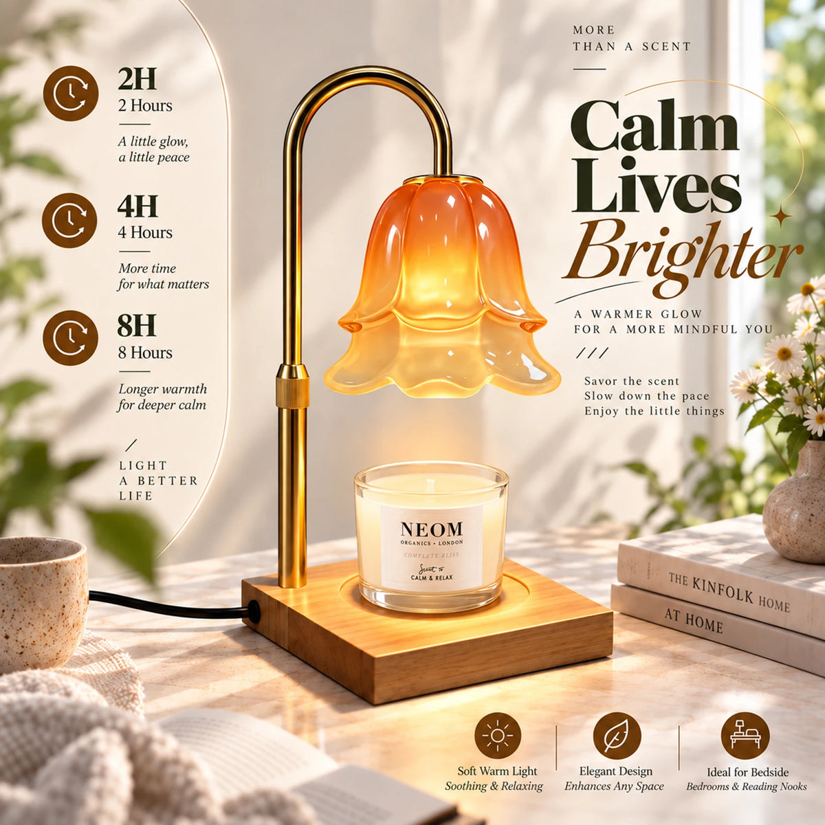 Flower Candle Warmer Lamp With Timer And Adjustable Brightness