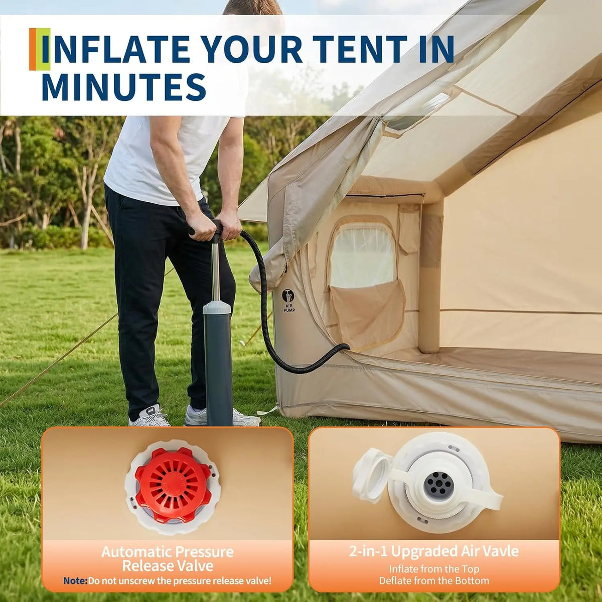 Inflatable Waterproof Family Camping Tent With Stove Jack and Skylight