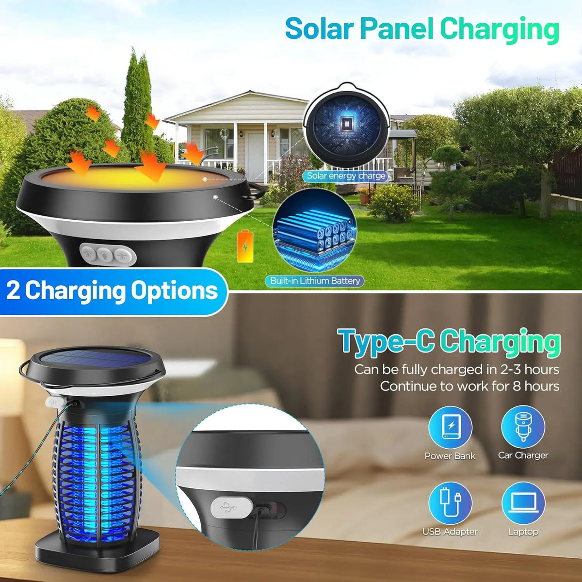 Solar Bug Zapper With UV Light For Outdoor Mosquito Control