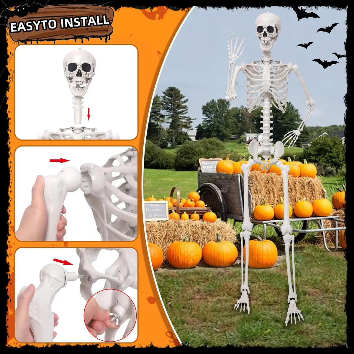 Halloween Skeleton Decoration, 7.9 Ft Plastic Skeleton with Movable Joints for Yard, Lawn, and Porch Decor