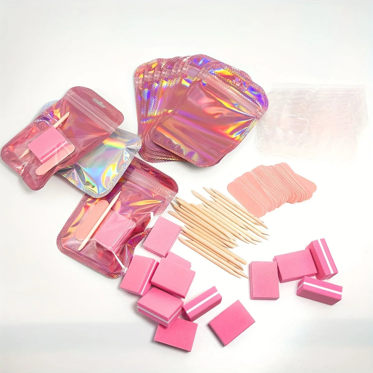 15Set Press On Nail Tool Prep Kit, 75pcs Disposable Manicure Kit with Nail File, Buffer, Adhesive Nail Tabs, Wood Stick, Hologra foil nail art nail art stickers nail wraps nail art stickers nail sticker