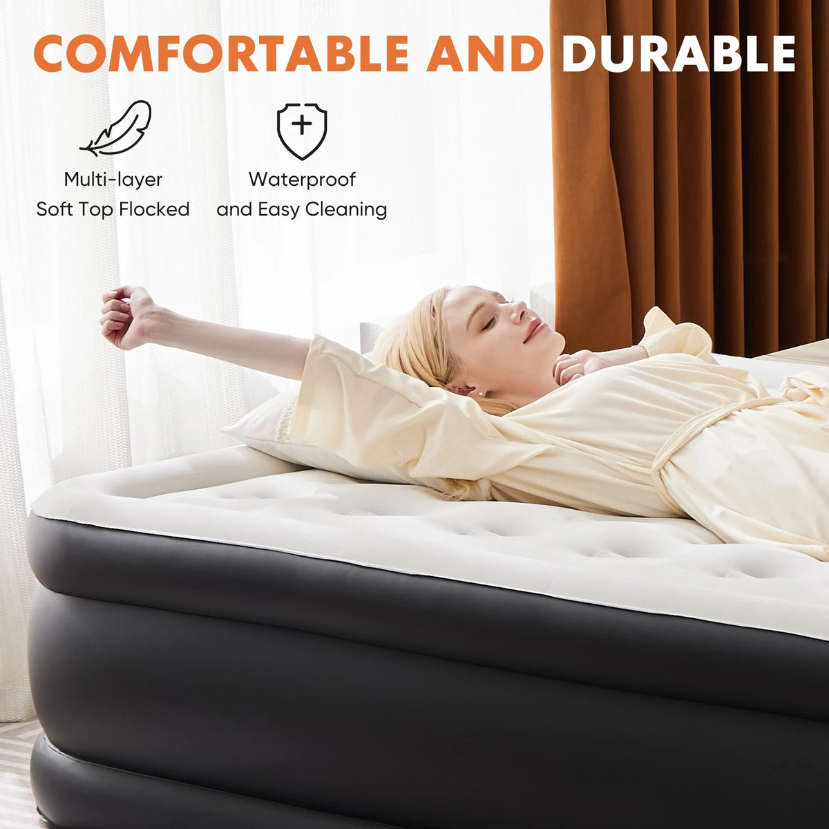 JHK Double Height Non Slip Air Mattress For Home Or Camping