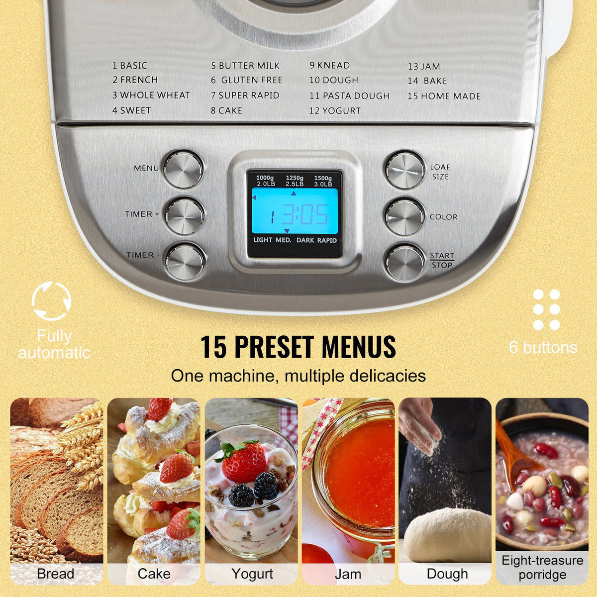 SucceBuy 15-in-1 Automatic Bread Maker With Ceramic Pan, Gluten-Free Setting