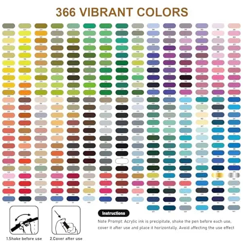 366 Colors Straight Liquid Acrylic Art Markers, Vivid Pigment, Paint Pens for Students, Artists & Hand-Painting Projects