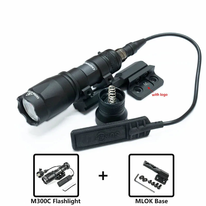 Tactical M300B M600B Flashlight Set M600C M300C LED Airsoftl Hunting Lamp with MLOK or 20MM Light Mount+SF Plug Momentary Switch