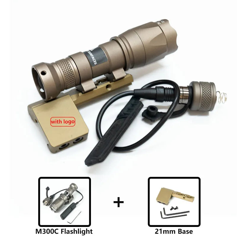 Tactical M300B M600B Flashlight Set M600C M300C LED Airsoftl Hunting Lamp with MLOK or 20MM Light Mount+SF Plug Momentary Switch