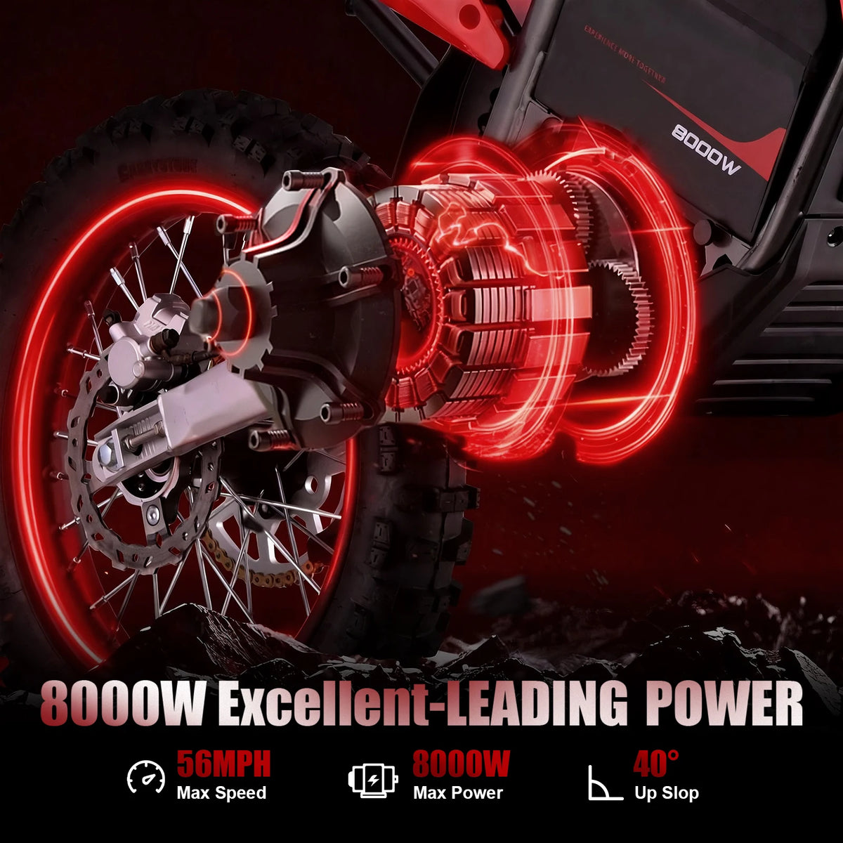 KOOZ HP131E-L 72V 8000W Adult Electric Dirt Bike, Electric Motorcycle for Adult, Max Speed 56MPH, 35AH Lithium Battery, 19"/16" Knobby Off Road Tires, Hydraulic Brakes, Dual Shock Absorber, UL2272, SGS Certified