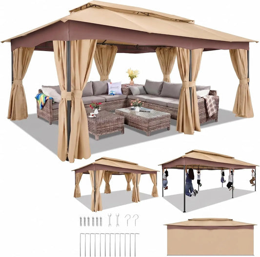 Tooluck Outdoor Gazebo With Curtains And Ventilated Double Roof