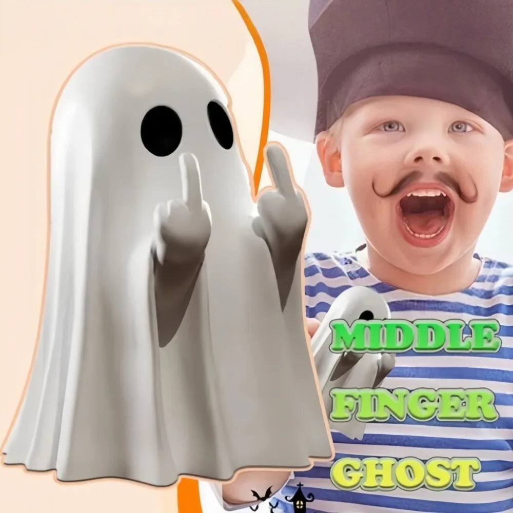 Cute Ghost Resin Statue Middle Finger Halloween Shelf Decor for Home Displays