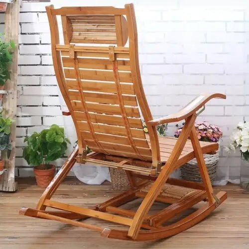 Heavy Duty Folding Bamboo Rocking Chair For Indoor Outdoor Use
