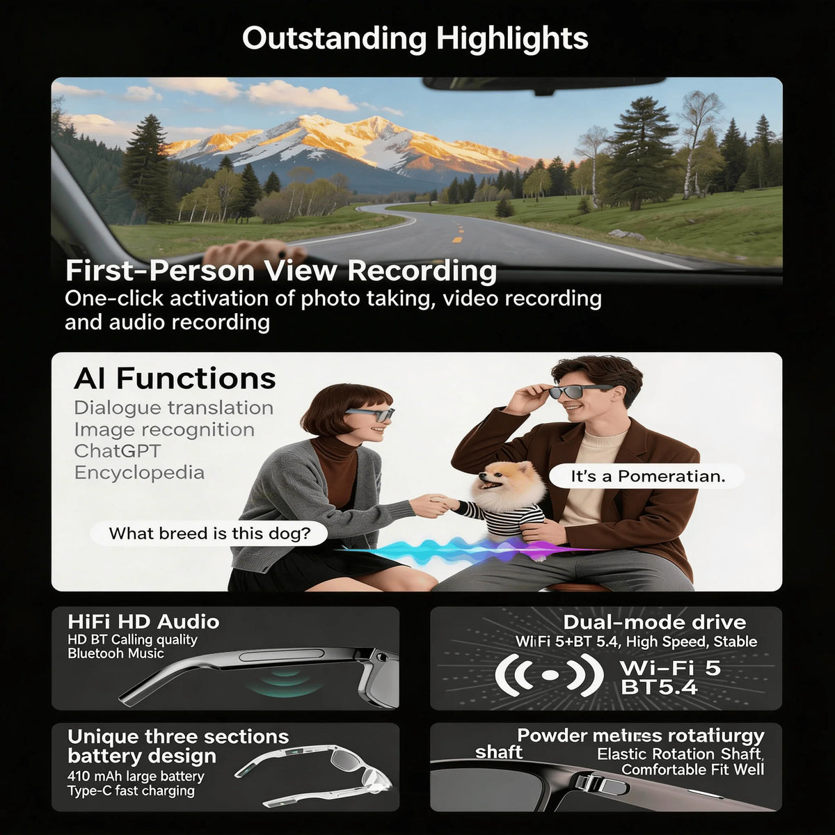 W&O AI Camera Glasses With Translation And Open Ear Audio
