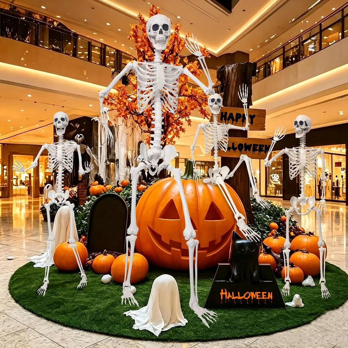 Halloween Skeleton Decoration, 7.9 Ft Plastic Skeleton with Movable Joints for Yard, Lawn, and Porch Decor