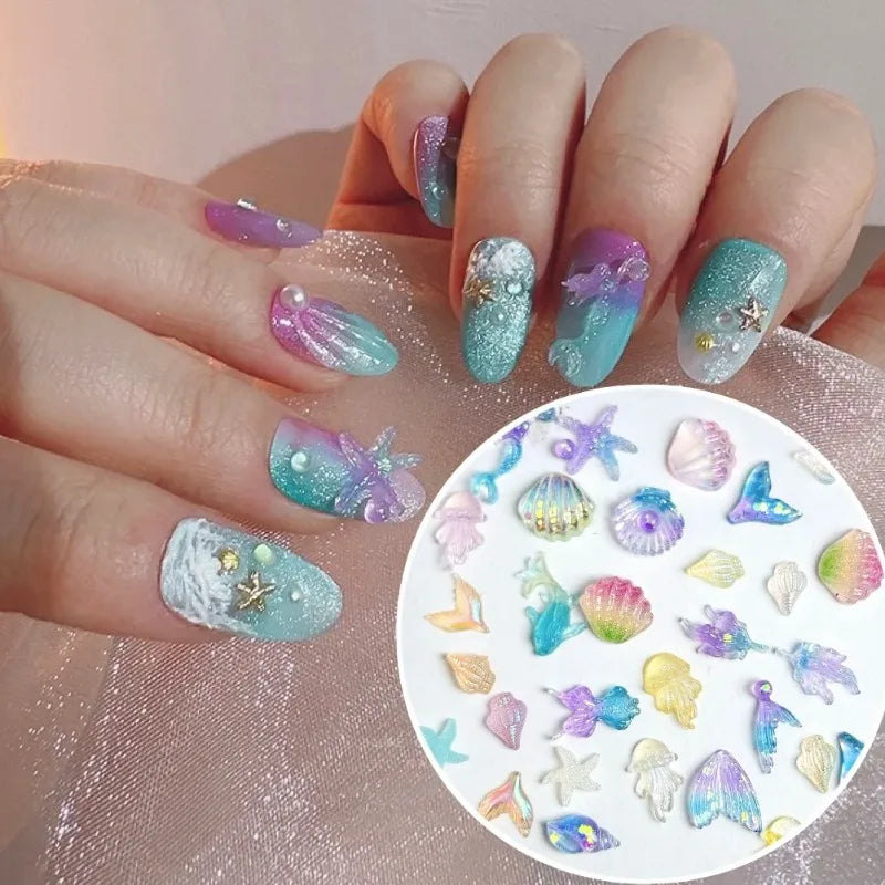 3D Simulated Conch Shell And Jellyfish Ocean Nail Art Decorations