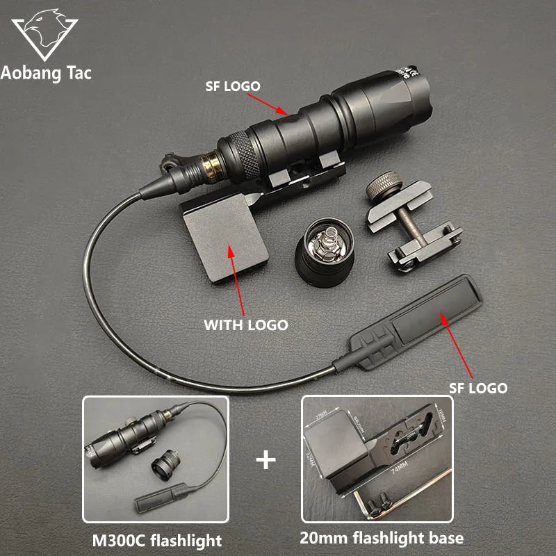 Tactical M300B M600B Flashlight Set M600C M300C LED Airsoftl Hunting Lamp with MLOK or 20MM Light Mount+SF Plug Momentary Switch