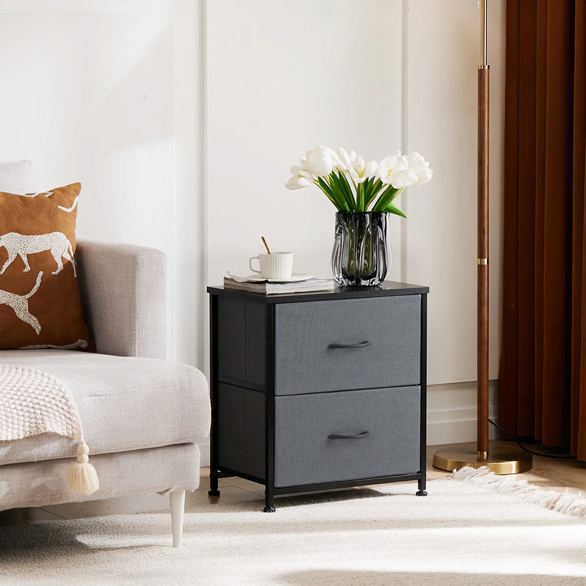 JHK Modern Fabric Drawer Living Room Storage Cabinet