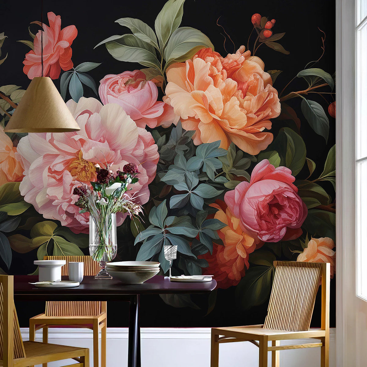JIFFDIFF 375*250cm custom papel de parede Antique black flowers wallpaper background wall mural waterproof dark cabinet sticker