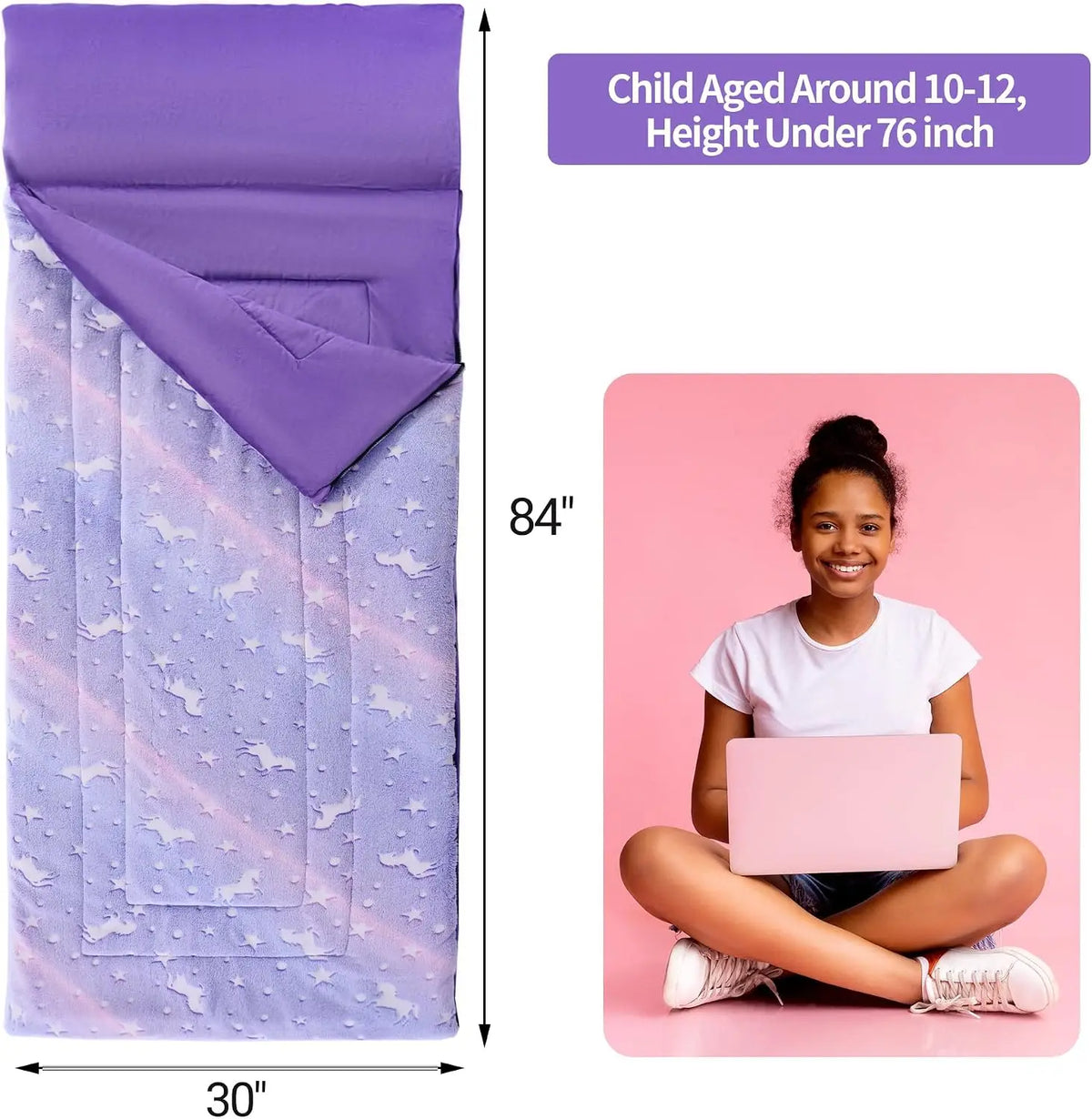 Glow In The Dark Kids Sleeping Bag With Soft Pillow