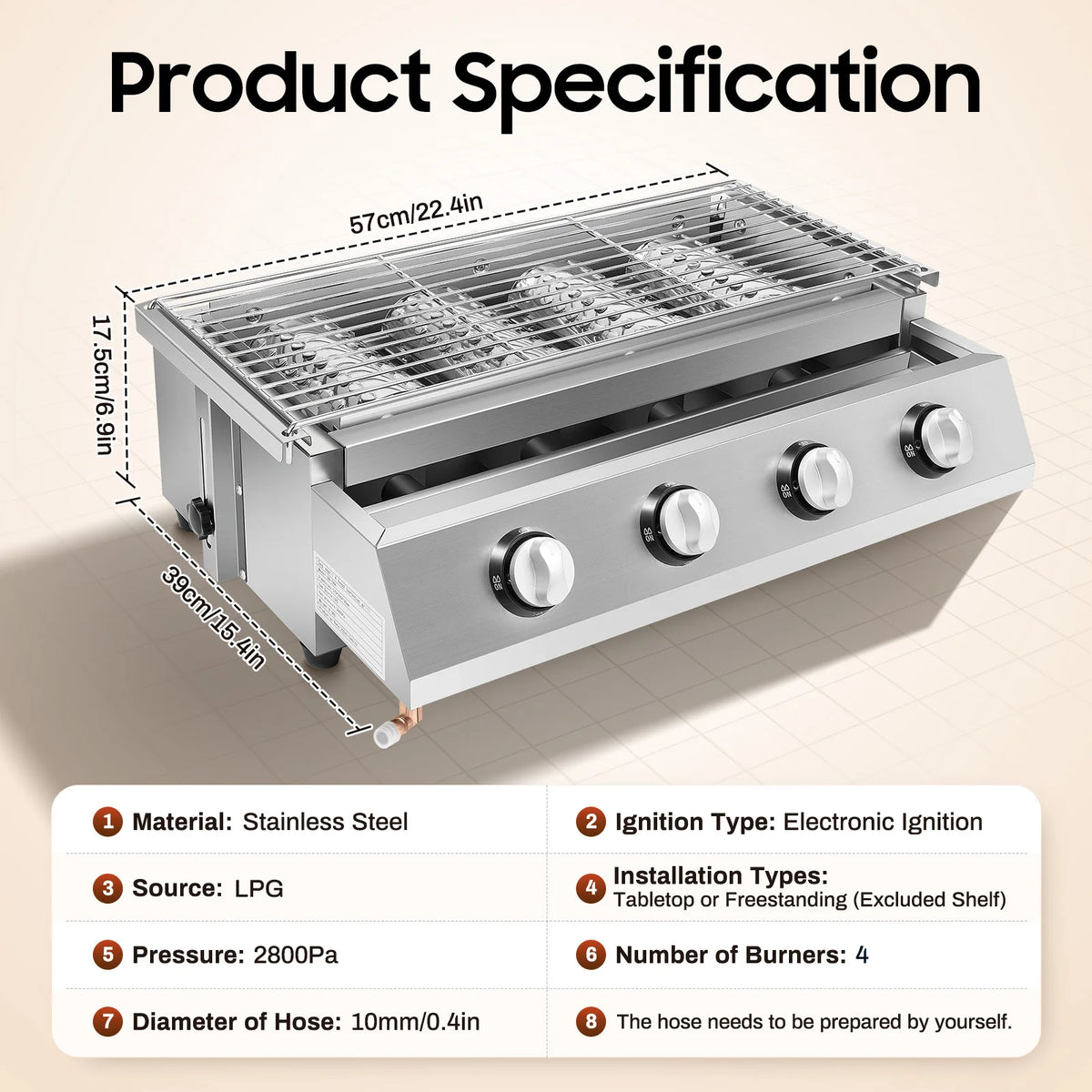 Portable Propane Gas Grill With Adjustable Height For Outdoor Cooking