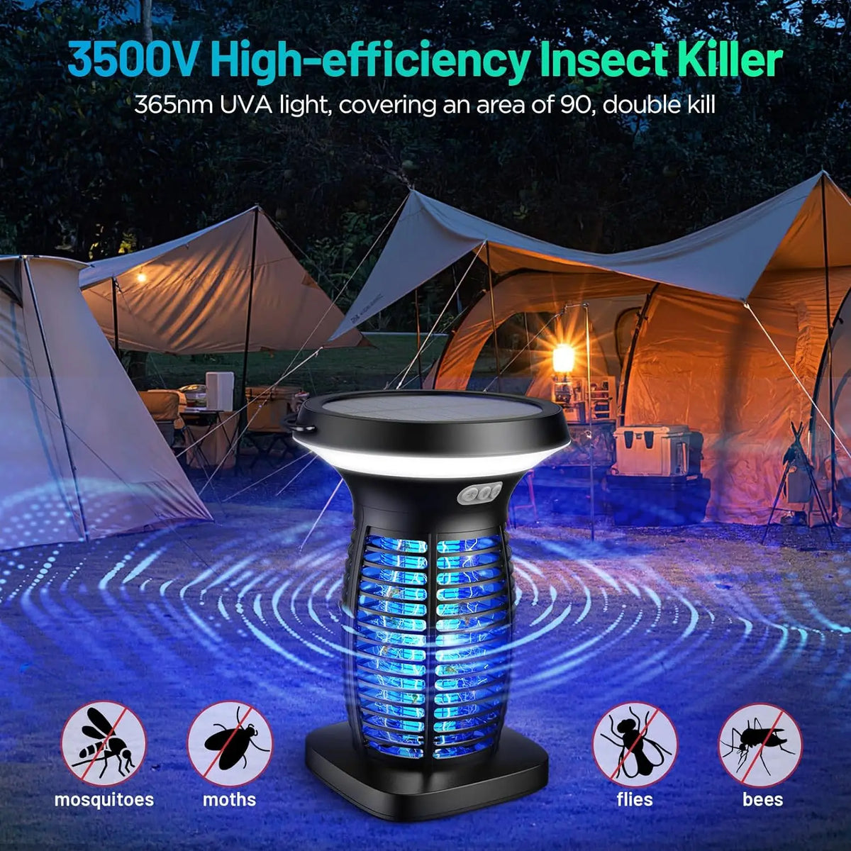 Solar Bug Zapper With UV Light For Outdoor Mosquito Control