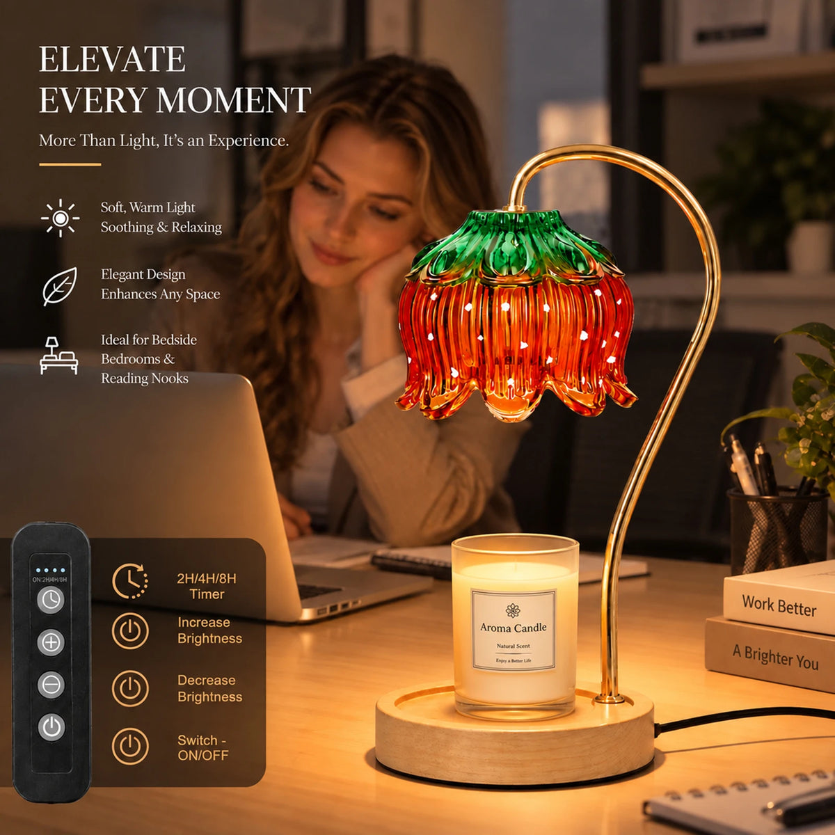 Flower Candle Warmer Lamp With Timer And Dimmable Light