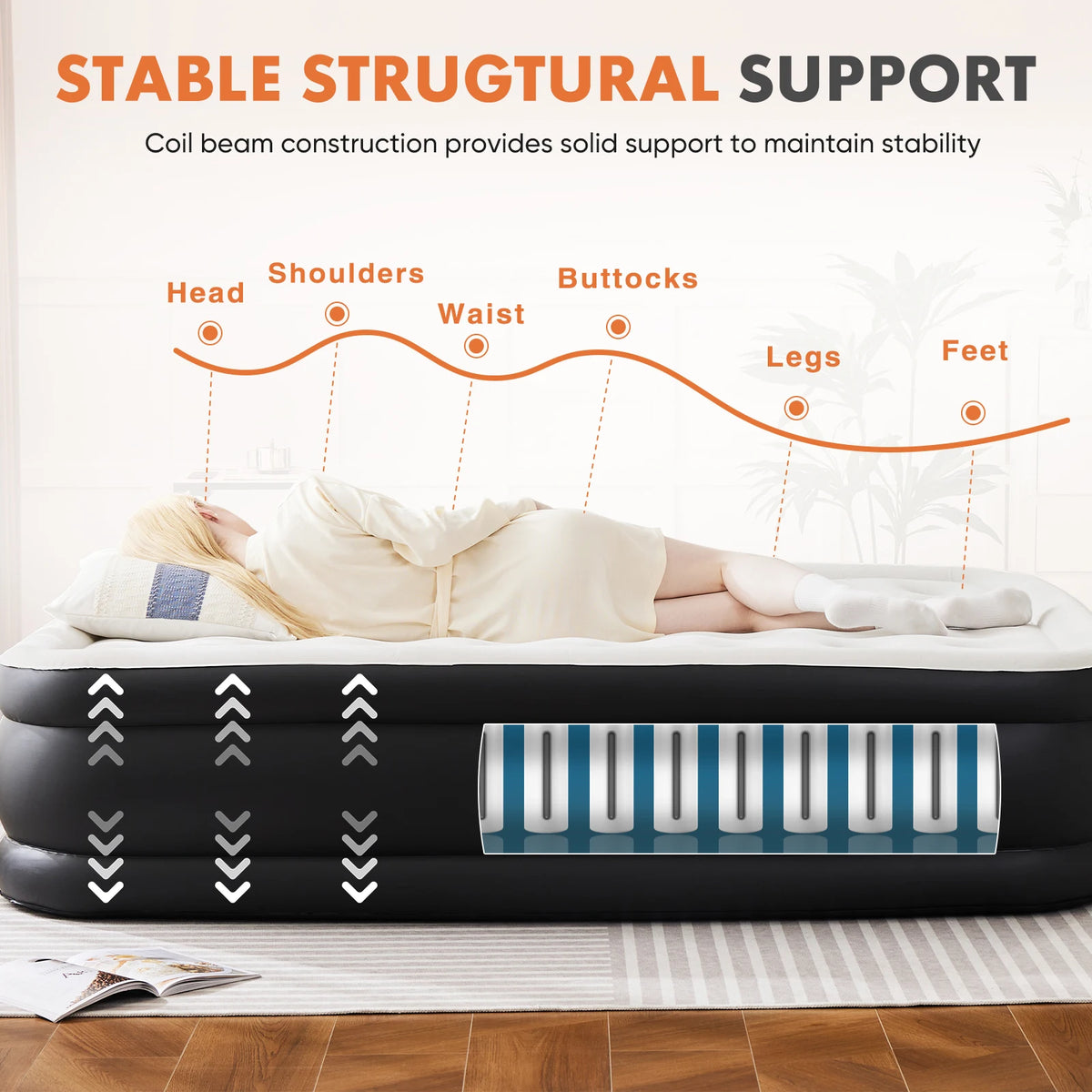 JHK Double Height Non Slip Air Mattress For Home Or Camping