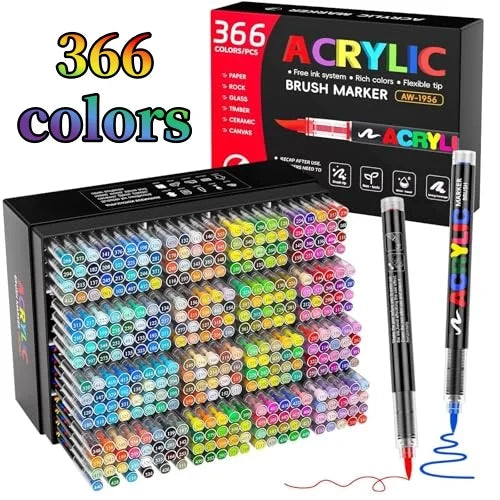 366 Colors Straight Liquid Acrylic Art Markers, Vivid Pigment, Paint Pens for Students, Artists & Hand-Painting Projects