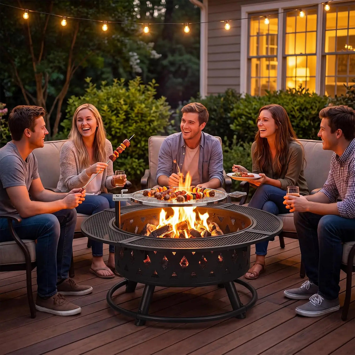 Tacleekii 39 Inch Fire Pit with Grill, Wood Burning for Outside Fireplace Round Metal Firepit Table 3 in 1 Use for Patio, Picnic, Party,BBQ, Backyard,Camping