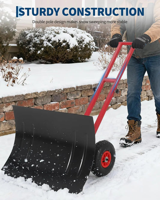 HiMISS Heavy Duty Wheeled Snow Shovel With Adjustable Handle