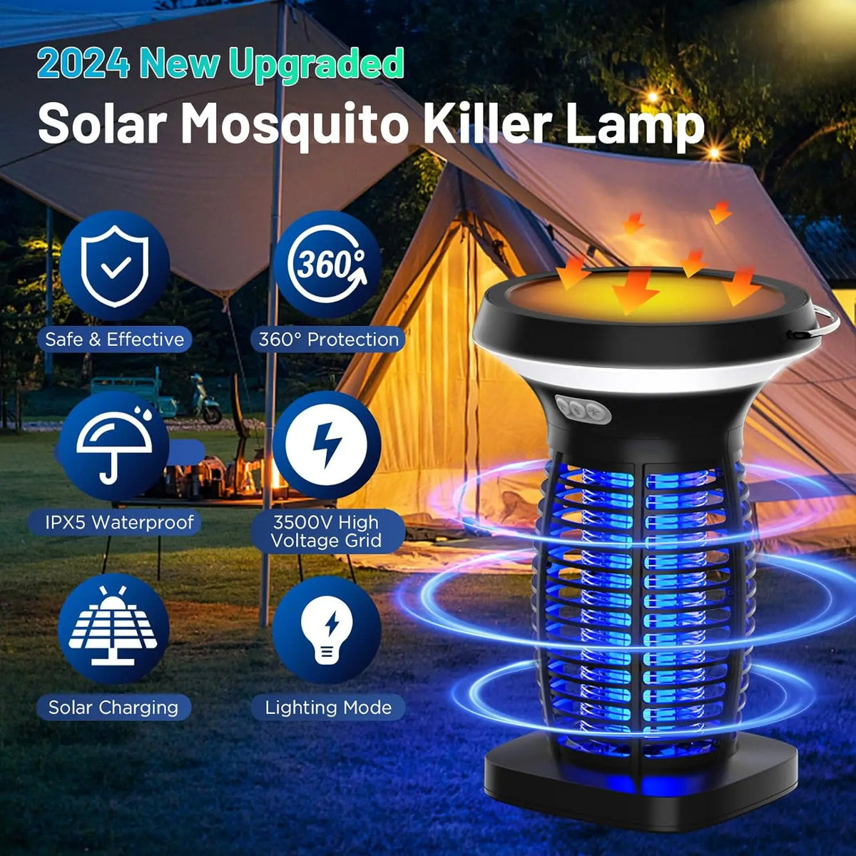Solar Bug Zapper With UV Light For Outdoor Mosquito Control