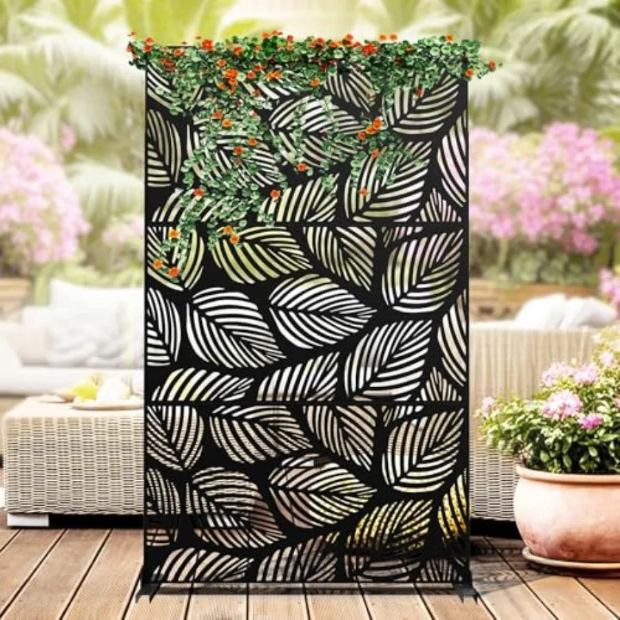 Metal Privacy Screen, 72"H x 47"W Outdoor Privacy Screen Freestanding, Decorative Balcony Privacy Screen and Panels for Patio La
