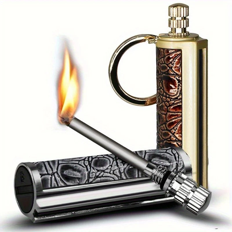 Vintage Refillable Flint Lighter Waterproof Metal Fire Starter For Camping