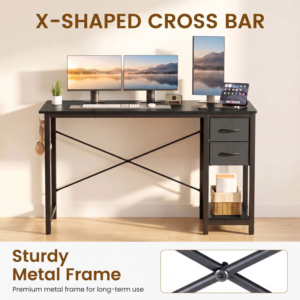 MCQ Ergonomic Office Desk With Drawers And Stable X Frame