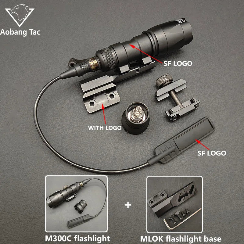Tactical M300B M600B Flashlight Set M600C M300C LED Airsoftl Hunting Lamp with MLOK or 20MM Light Mount+SF Plug Momentary Switch