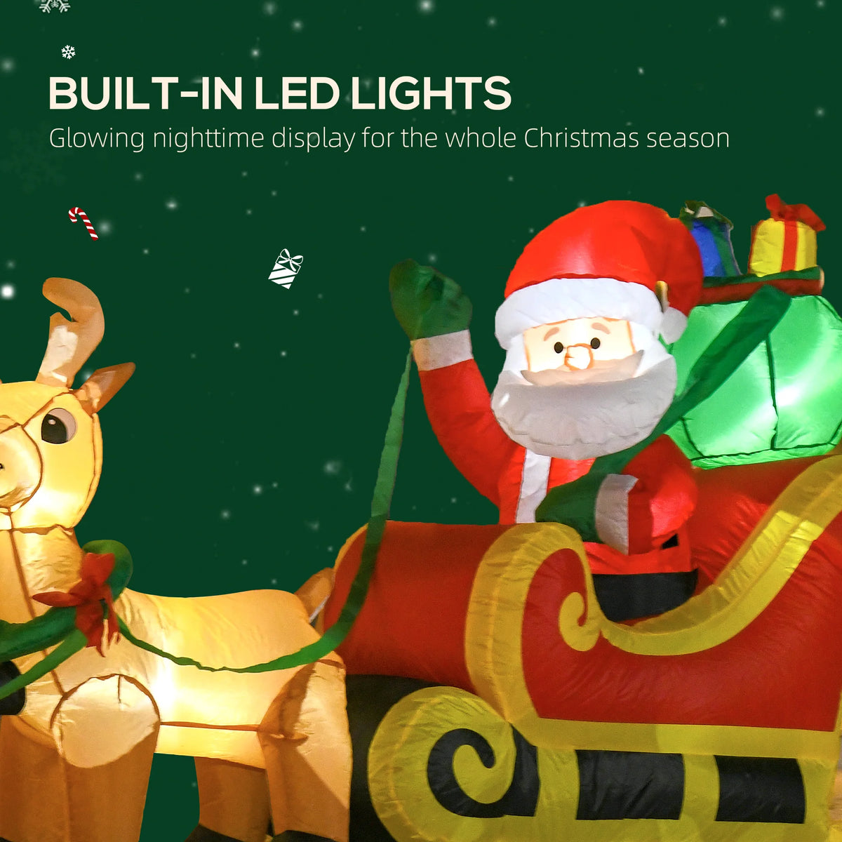 HOMCOM Outdoor Inflatable Santa Sleigh And Reindeer With LED Lights