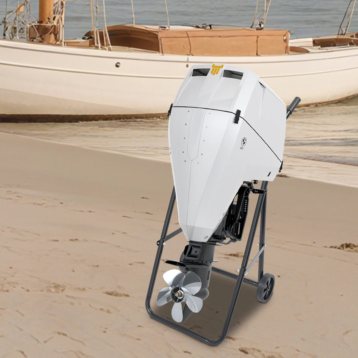 Flodable Outboard Boat Motor Stand Outboard Machine Trailer Boat Engine Cart, Cold Rolled Steel, Rustproof Sturdy Wheels Foldable Portable